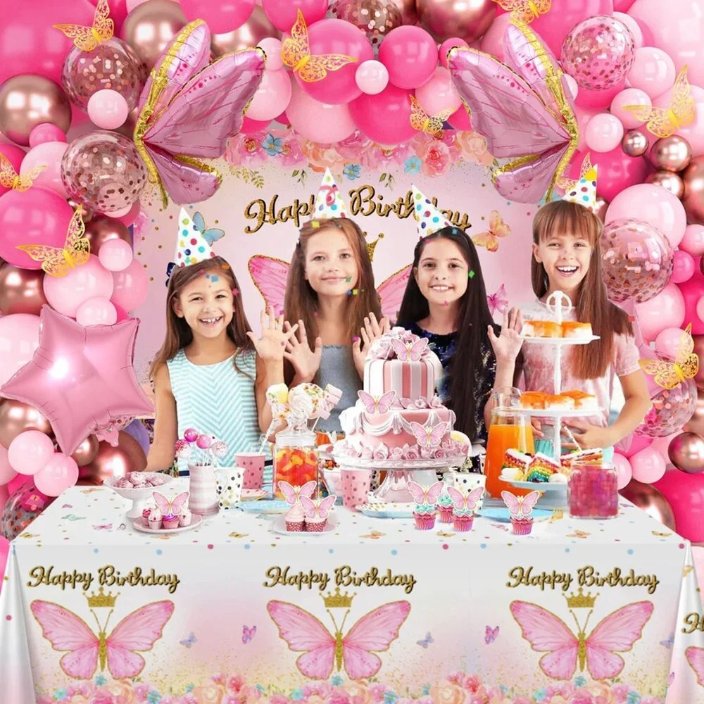 Pink Butterfly Birthday Decoration set - 106 Pcs